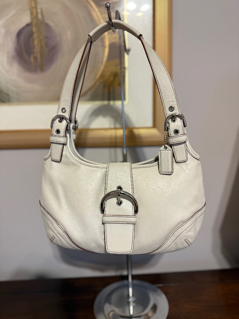 Vintage 2004 Coach 9738 Soho Hobo Ivory Leather Buckle Shoulder Bag Y2K HTF